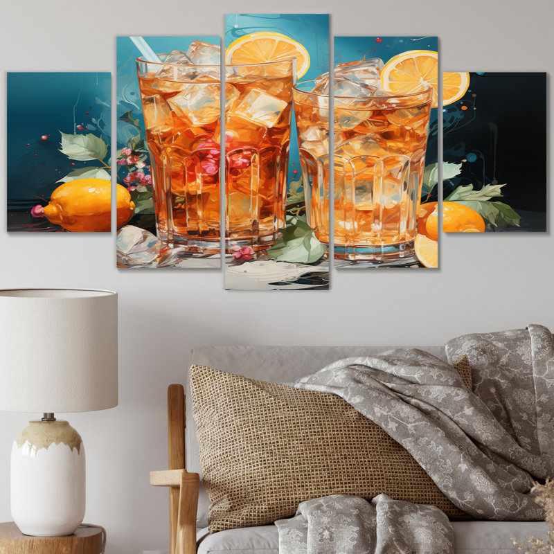  «Tropical Soda Cocktail III - Art mural sur toile nourriture et boissons - 5 panneaux