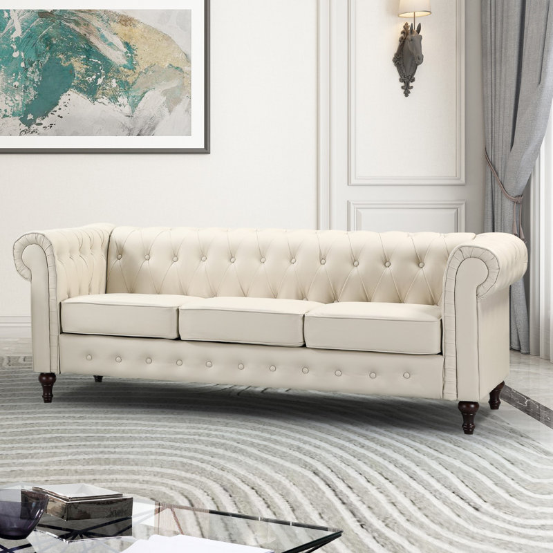 Schubert 3 Seater Faux Leather Sofa, Cream