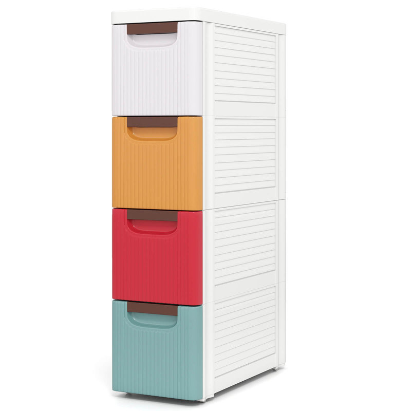 Armoire de rangement roulante étroite à 4 tiroirs avec poignées à tirer et roulettes intégrées