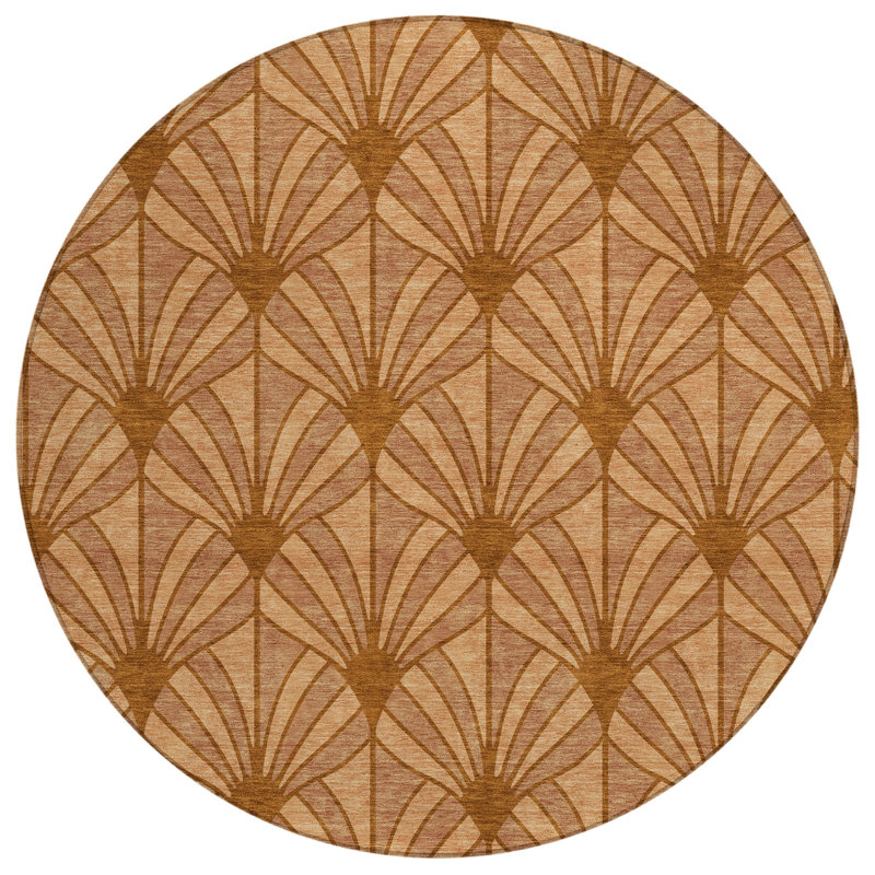 Machine Washable Indoor/Outdoor Lipman ACN2426 Mid-Century Modern Rug, Round 8'
