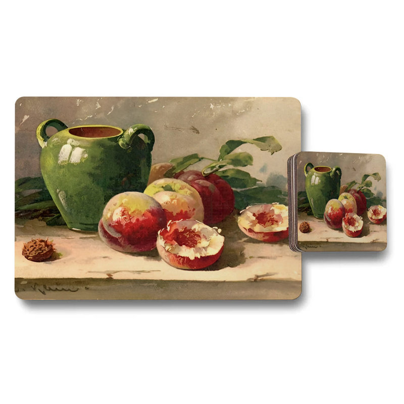 Toasting Glasses Placemat And Coaster Set Green Sketch