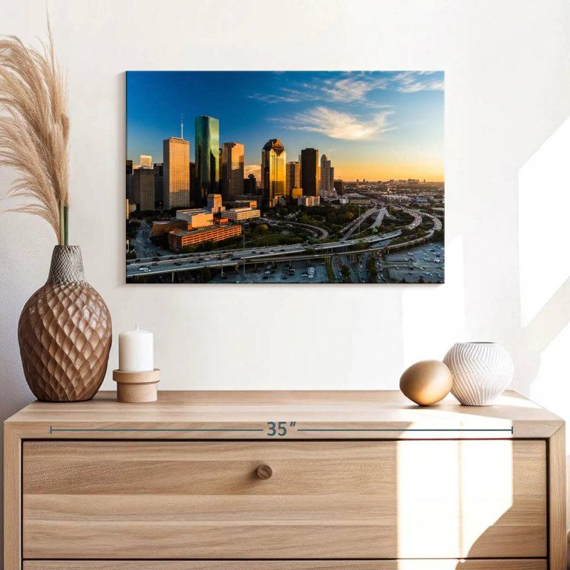 Ravi Houston Skyline au coucher du soleil, H 16 po x l 24 po