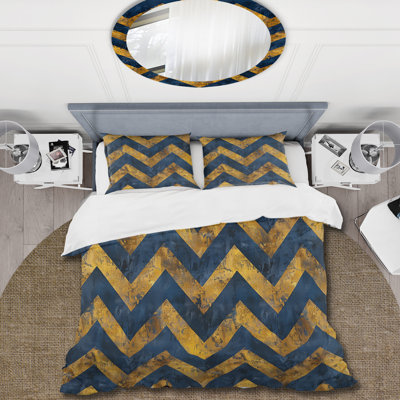 Blue Majestic Chevron III - Ensemble de housse de couette traditionnel