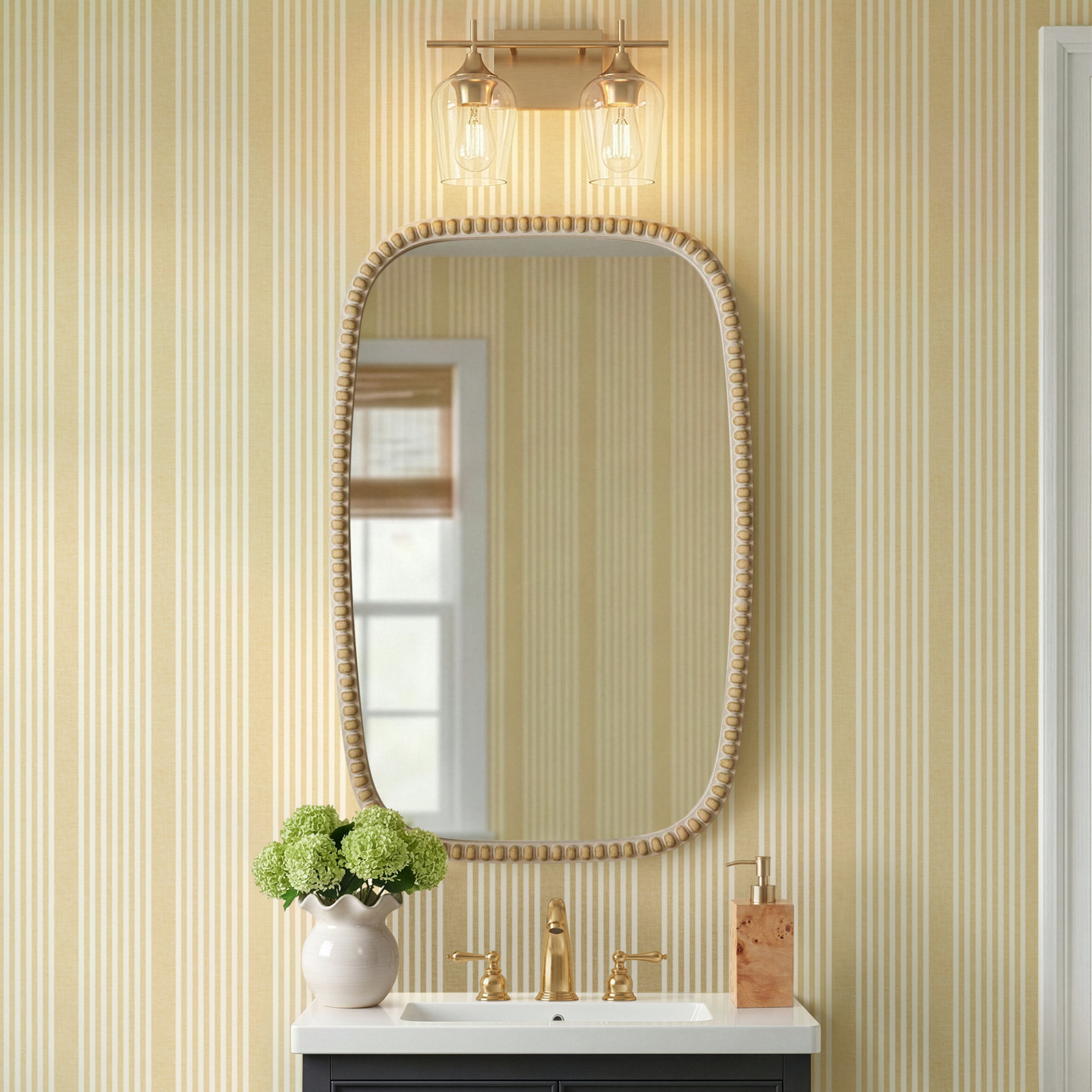 Breena 2 Light Transparent Dimmable Vanity Light, Warm Brass