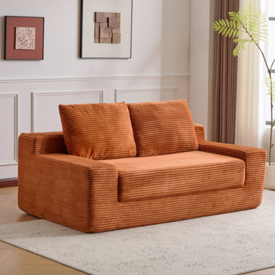 Canapé-lit, canapé-lit confortable à assise profonde, petit canapé en velours côtelé moderne pour la chambre à coucher du salon, coussin réversible avec coussins
