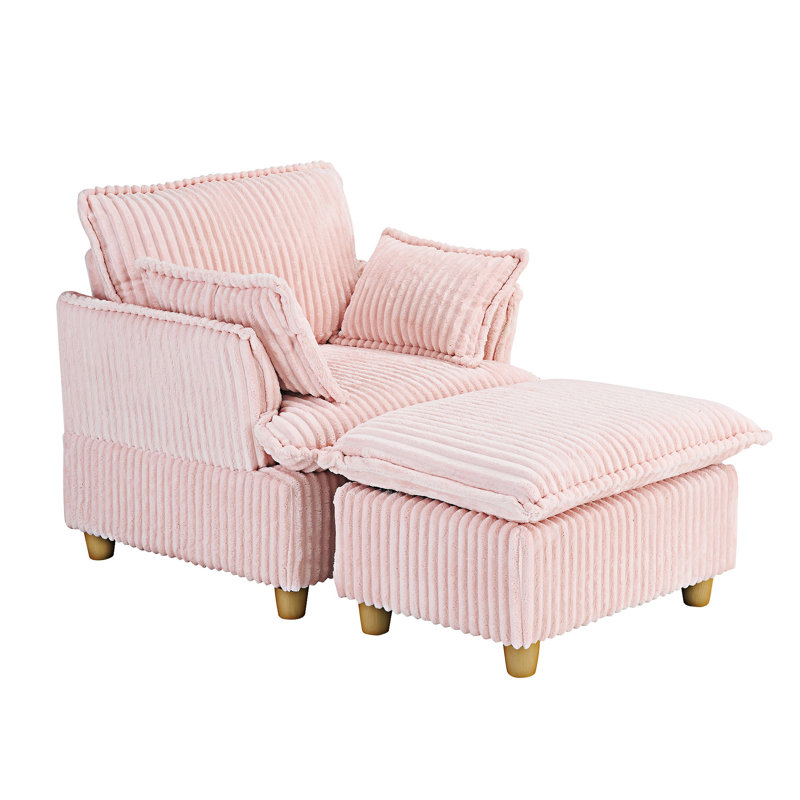 Canapé rembourré avec repose-pieds et coussins décoratifs, Rose