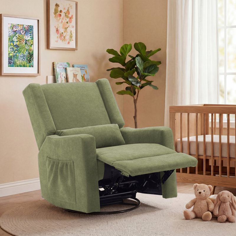 Tucker 32.8" Wide Chenille Upholstered Swivel Glider Recliner, Green