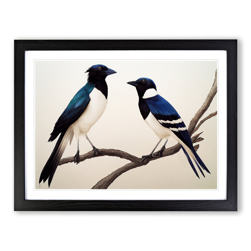 Magpie Bird Watercolour Vol.2 1 Piece Single Picture Frame Wall Art, 34cm H x 46cm W x 2cm D, Black