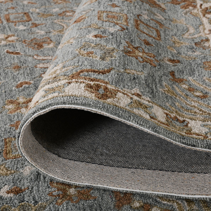 Tapis bleu crocheté à la main Lewis 2 pi x 3 pi Lewis, Rectangle 9 pi x 12 pi