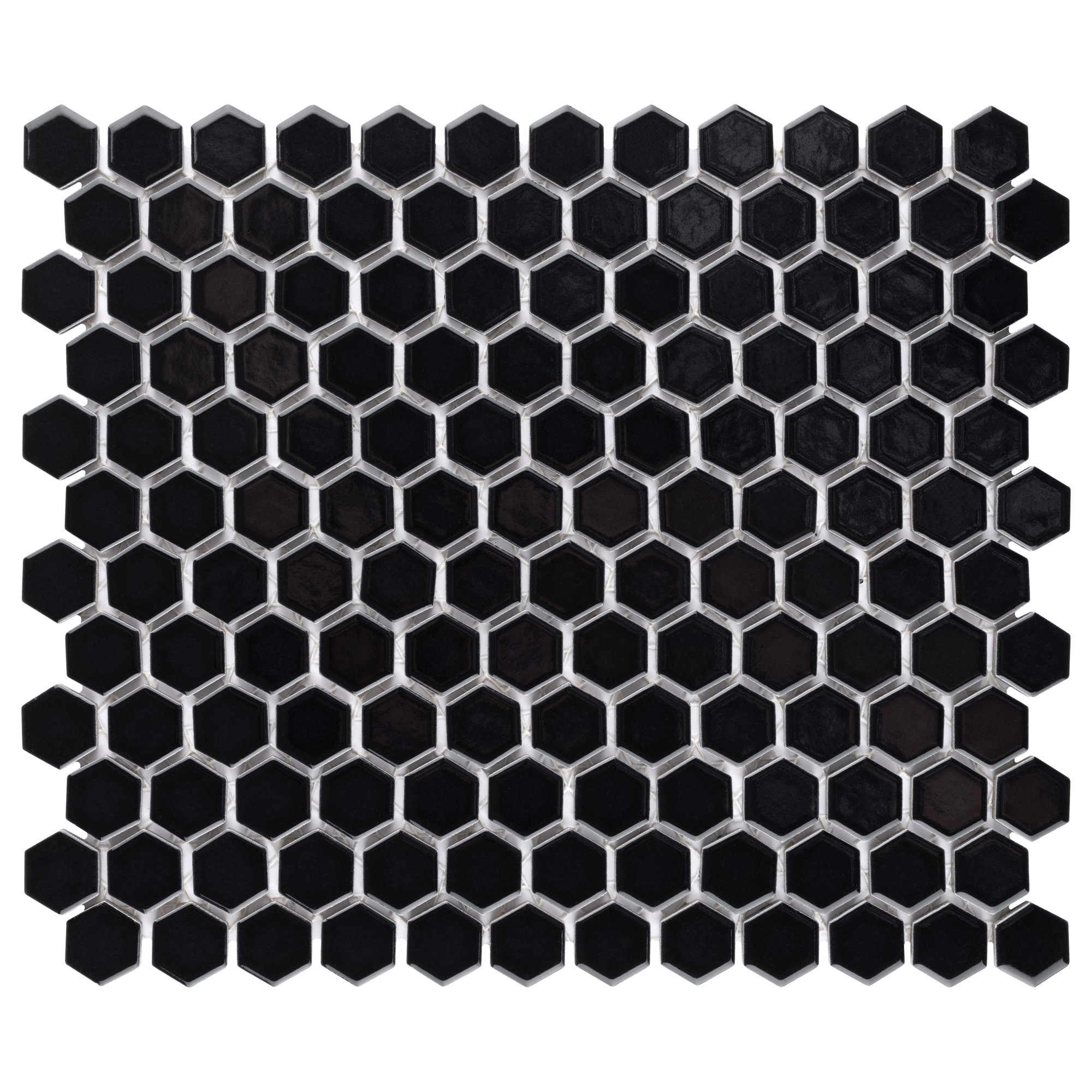 Metro 1" Hex Glossy Black 10-1/4 in. x 11-7/8 in. Porcelain Mosaic Floor and Wall Tile