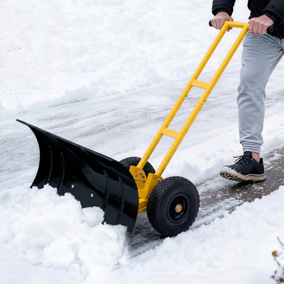 Poussoir à neige sur roulettes robuste avec roues, lame en acier de 29,1 po, angle réglable à 7 positions et poignée réglable en hauteur