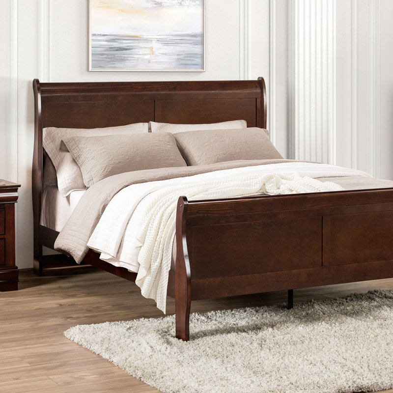 Mobilier de chambre à coucher pour lit 1 pièce Sleigh Design Louis Phillipe, Cerisier, Lit double