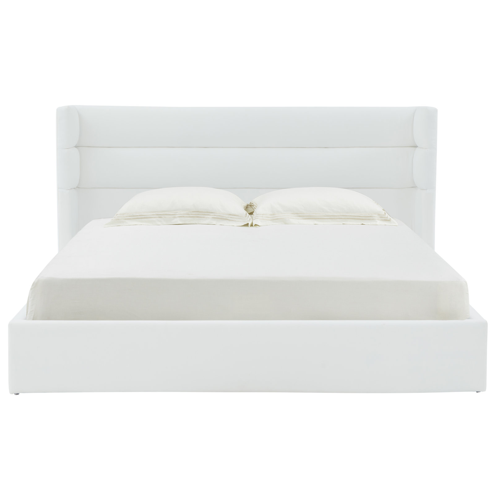 Doria Linen Upholstered Bed, White, Queen