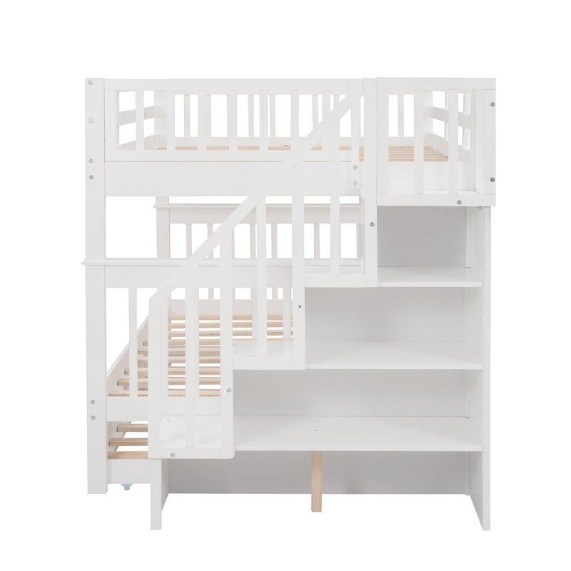 Escalier - Lit superposé avec lit gigogne, Blanc