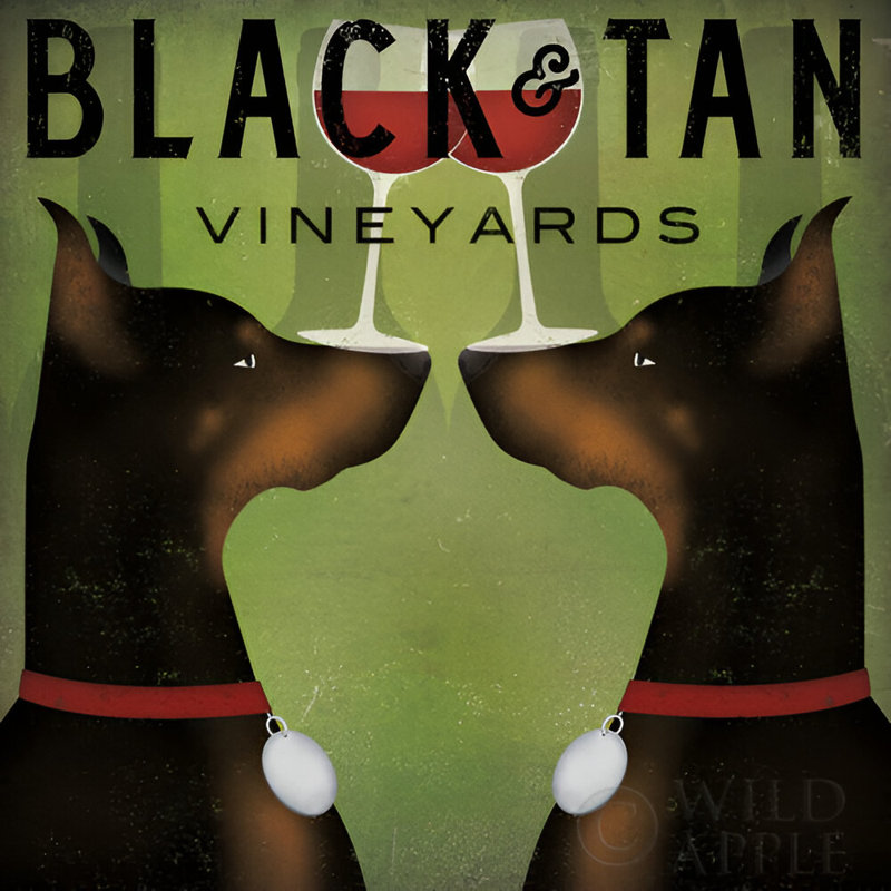 Double Doberman Vineyard par Ryan Fowler, reproduction d'art sur toile tendue, H 12 po x l 12 po