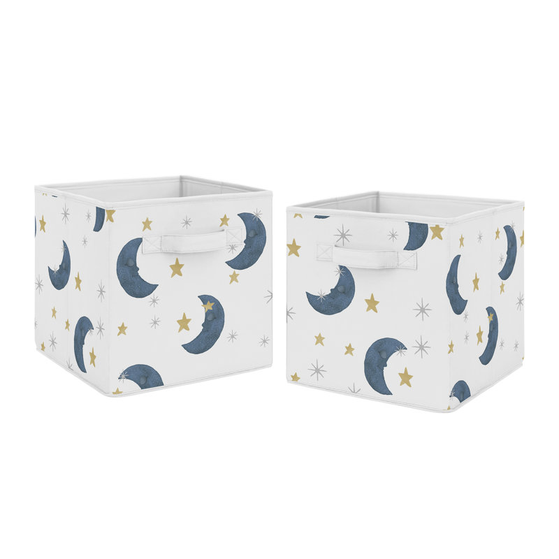 Navy and Gold Moon and Stars Foldable Fabric Storage Cubes