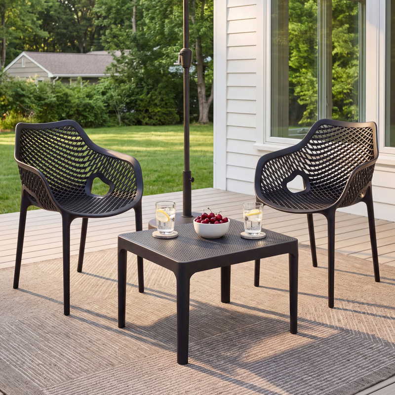 Farrah 2-Person Stackable Plastic Patio Seating Set, Black