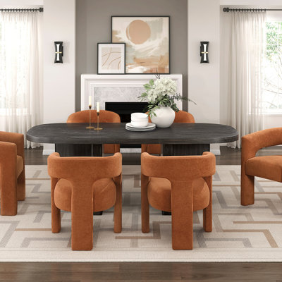 Modern Dining Set 7pc Table with Six Chairs Fabric Finish Contemporary Luxury Wooden Furniture