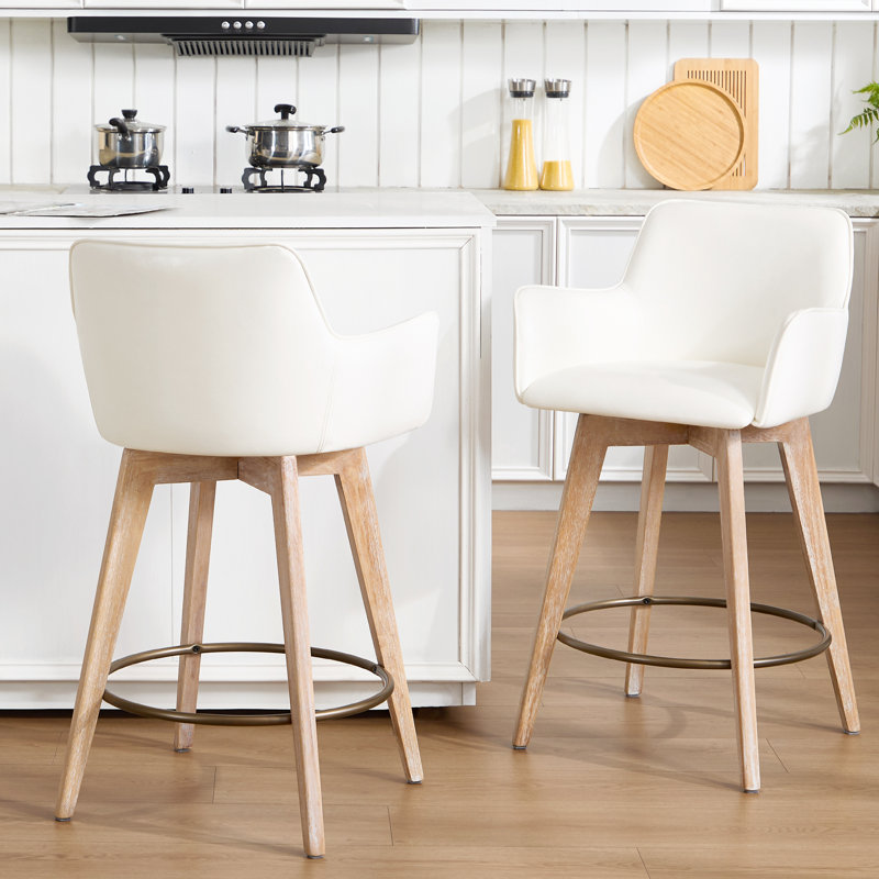Tabouret de comptoir pivotant en cuir Ashwood de 26,6 po de hauteur Mid-Century avec pieds en bois massif brossé Ashwell