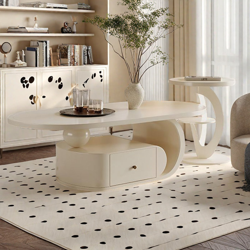 Cream wind rock panel end table combination, 15.7" H x 47.2" L x 23.6" W
