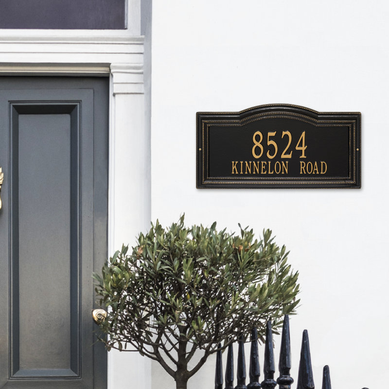 Signature Series 2-Line Wall Address Plaque, Black, Gold, Yes