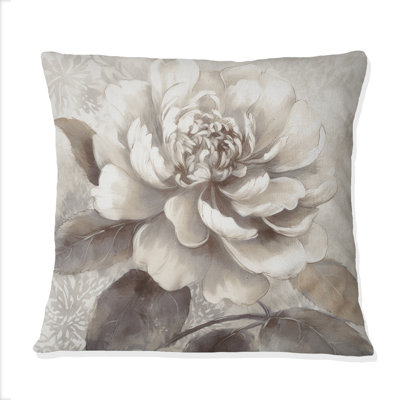 Coussin décoratif imprimé pivoines grises sur branche II
