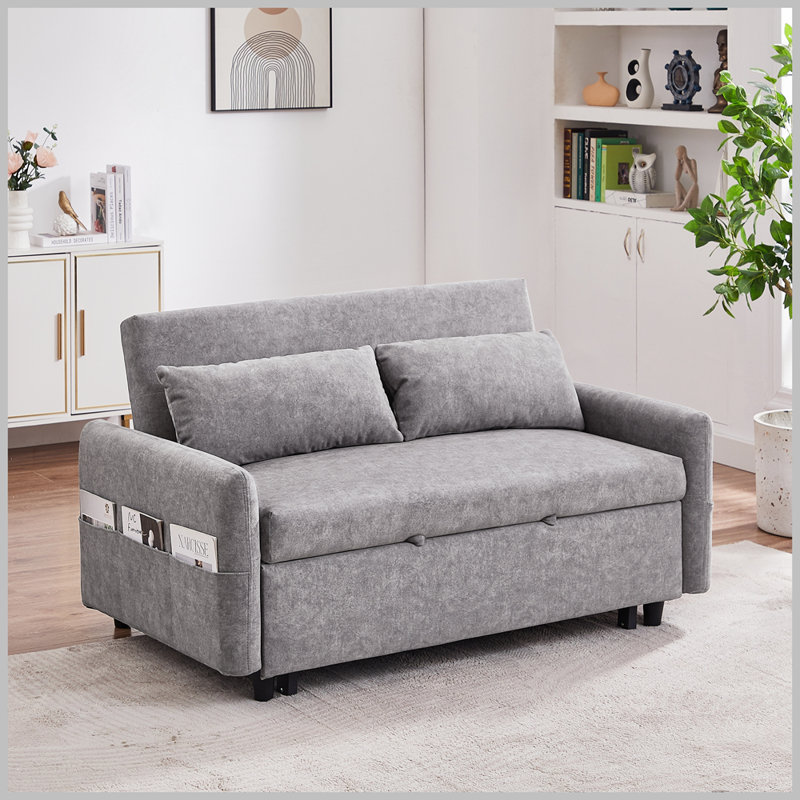 Canapé-lit moderne de 54,5 po Morisel, Microfibre grise