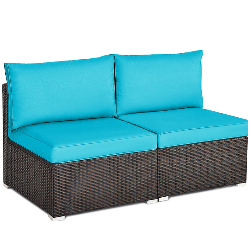 Jeadon 51'' Wide Straight Wicker Patio Sofa with Cushions, Turquoise