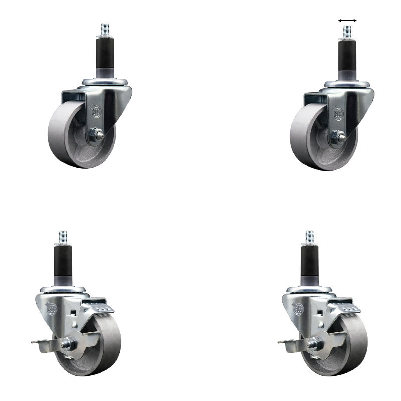 Ensemble de roulettes extensibles pivotantes à roue pivotante 3 pouces 1 1/8 po 2 freins SCC