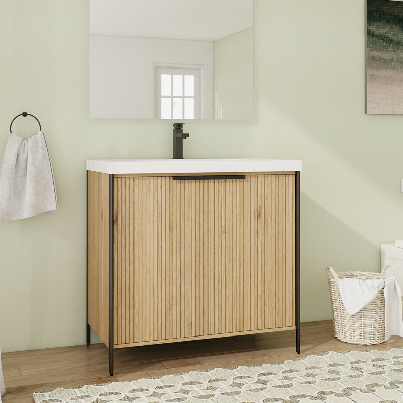 Meuble-lavabo simple autoportant 36 po avec plateau en résine et porte à fermeture en douceur 36 po