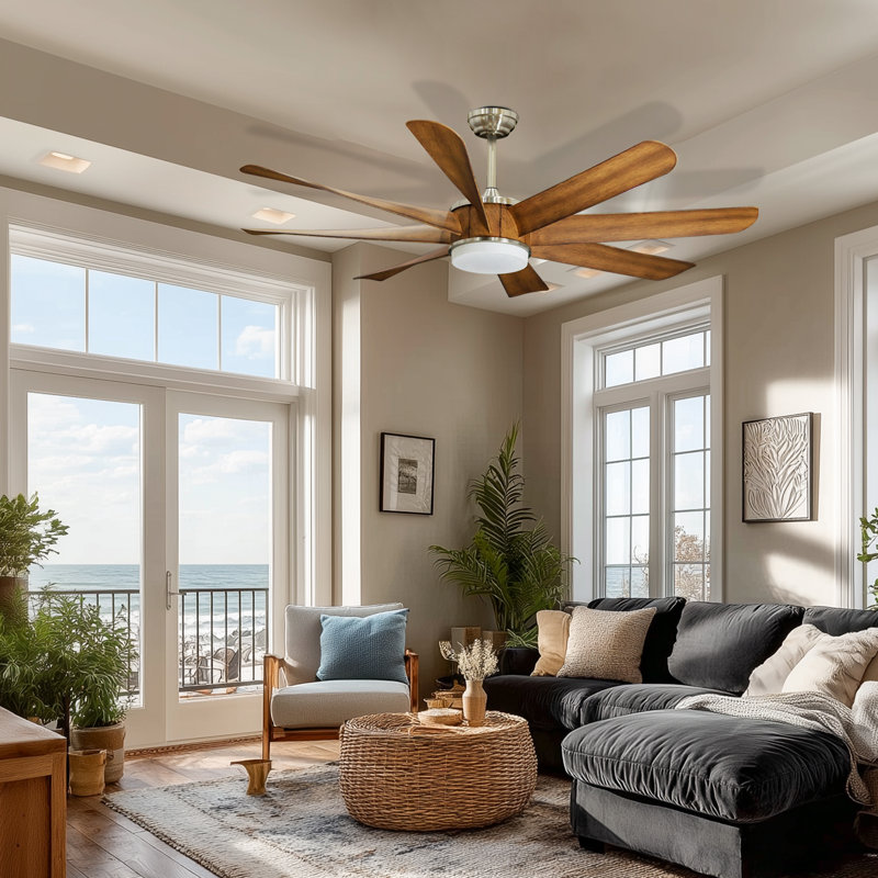 Ventilateur de plafond moderne de 60 po avec lumière et télécommande, 3 lumières de couleur, 6 vitesses, moteur à courant continu réversible silencieux, minuterie
