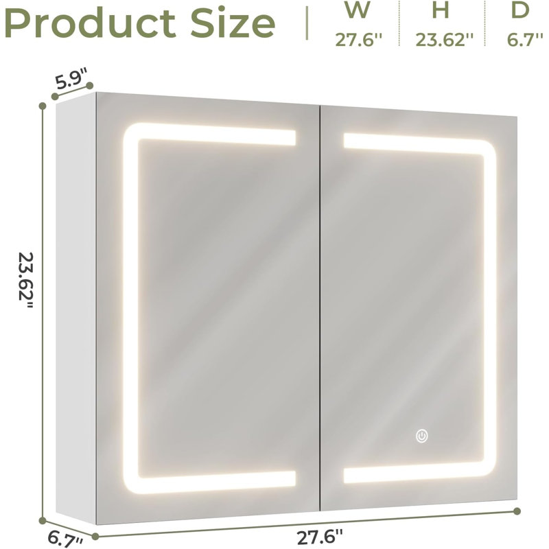 23.62" H x 24.6" W x 6.7" D Frameless 2-door Led Wall Mounted Medicine Cabinets With Mirrors And Shelves