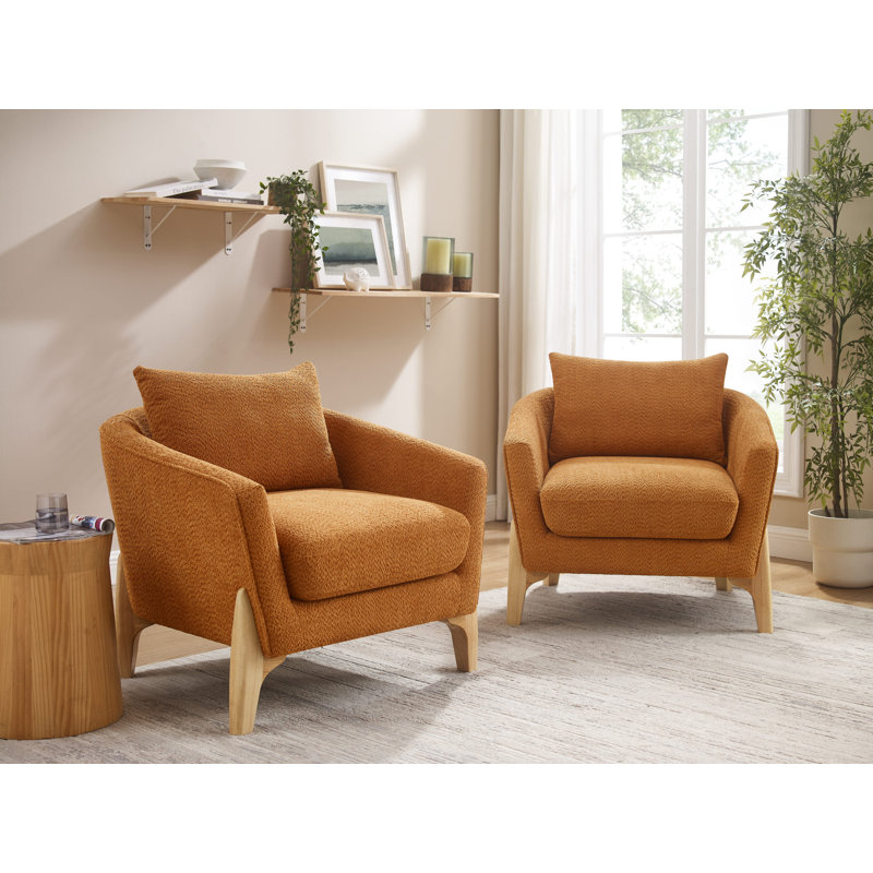 Fauteuil demi-tonneau rembourré Kervin, ensemble de 2, Boucle blanc, Brun