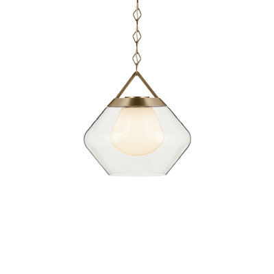  Luminaire suspendu 1 lumière avec verre extérieur transparent et verre intérieur opale