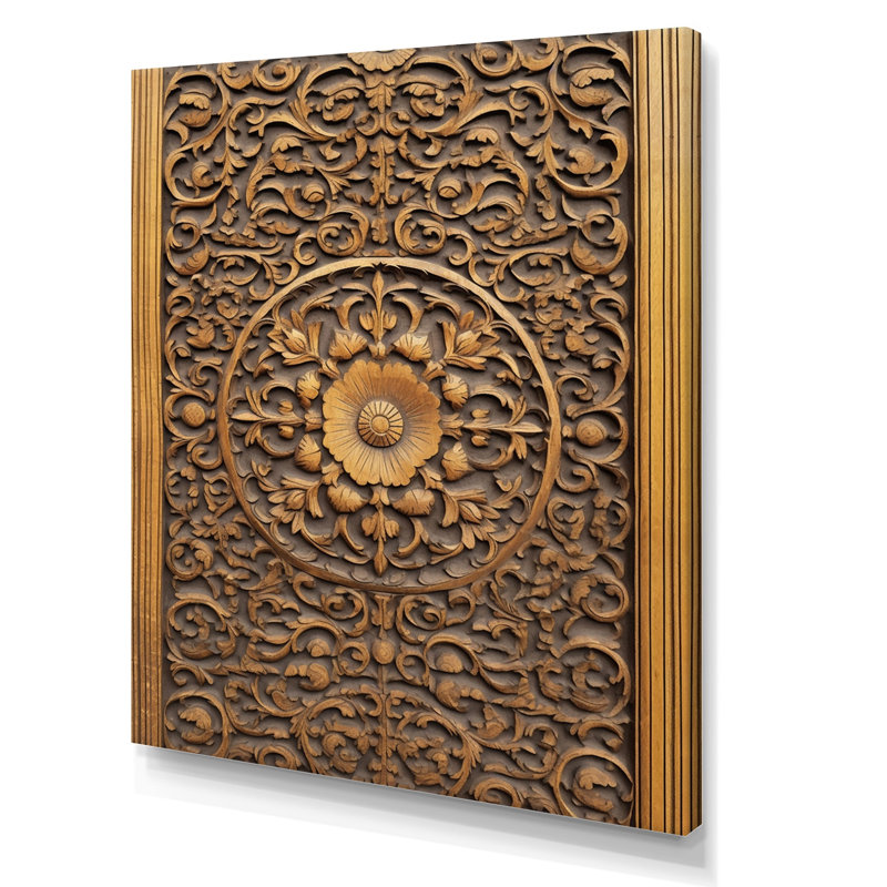 Vieille porte en bois sculpté douzième sur toile, H 32 po x l 24 po x P 1 po, Toile tendue