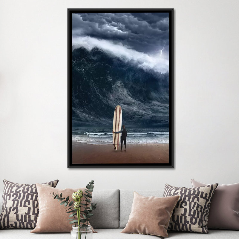 «Surf Cataclysm», impression sur toile, H 60 po x l 40po x P 1,5 po, Toile avec cadre noir, Pas de tapis