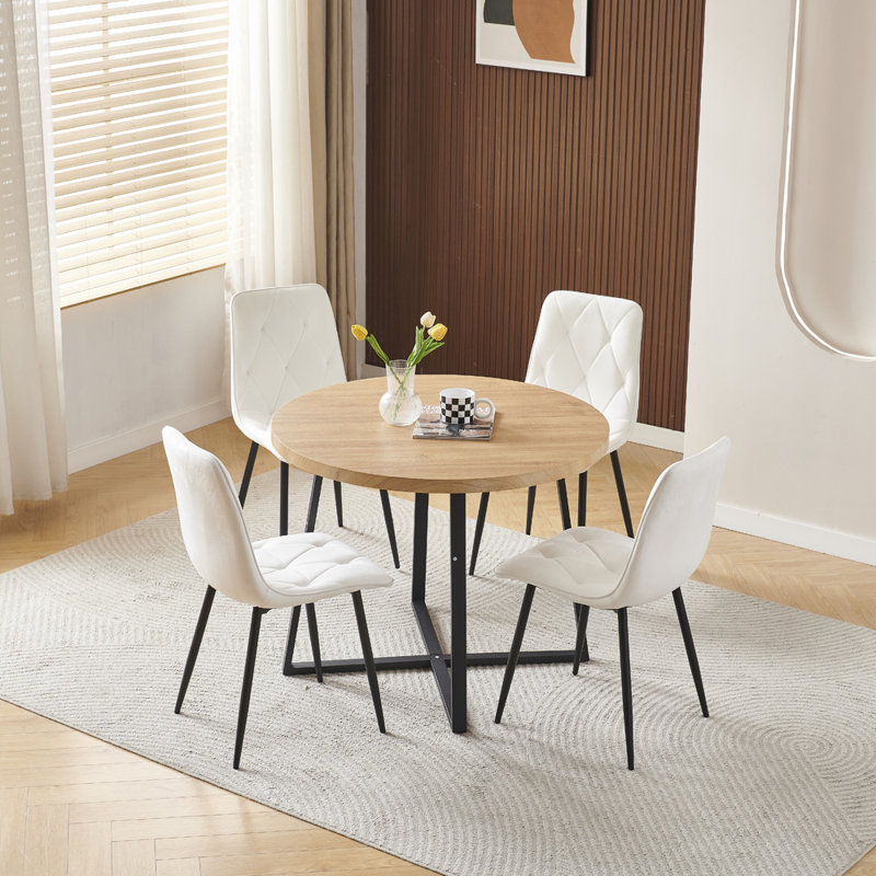 Dining Set, Argyle Grid White Velvet Chairs#4