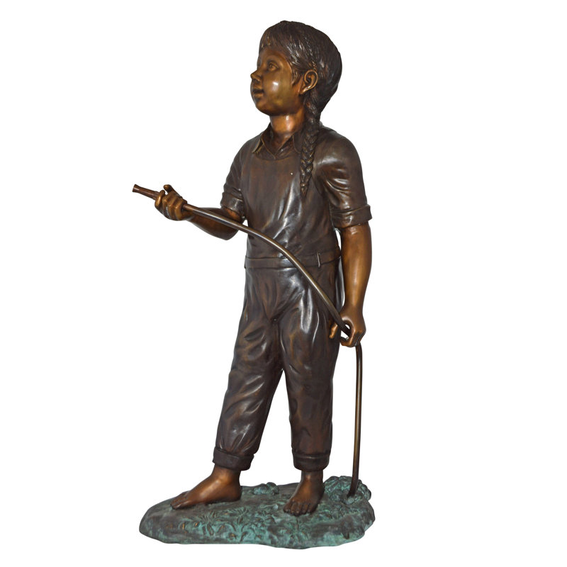 Oatley Copper A Girl Holding A Garden Hose Bronze Statue Fountain - Size: 13"L x 20"W x 39"H.