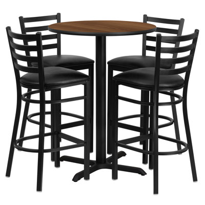 Ensemble de table ronde en stratifié de 30 po avec base en X et 4 tabourets de bar en métal Carlton