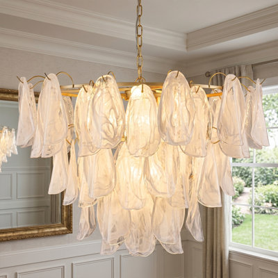 8-Light Leaf Textured Glass Chandelier