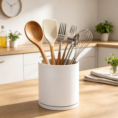 360° Rotating Kitchen Utensil Holder with Smooth Spinning Base, Thick-Walled Matte Finish, Sleek Modern Design, Durable Lightweight Organizer for Countertop, Multipurpose Storage for Kitchen, Office, Bathroom, and More