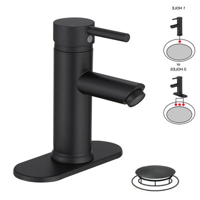 Single-Hole Bathroom Faucet With Pop-Up Drain Assembly, Single-Handle Bathroom Sink Faucet In Matte Black