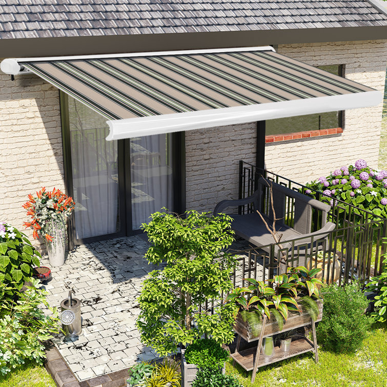 Dakota Fields 300cm W x 250cm D Fabric Multi-Stripe Cover Motorised Retractable Patio Awning