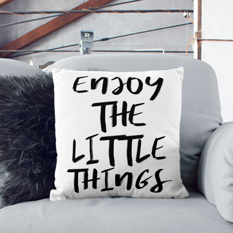 Enjoy the Little Things Typography Scatter Cushion, 40cm H x 40cm W x 15cm D, White