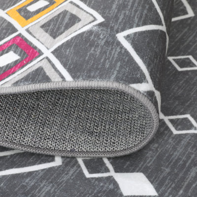 Tapis à motif de treillis lavable avec tapis antidérapant rétro 5 x 7