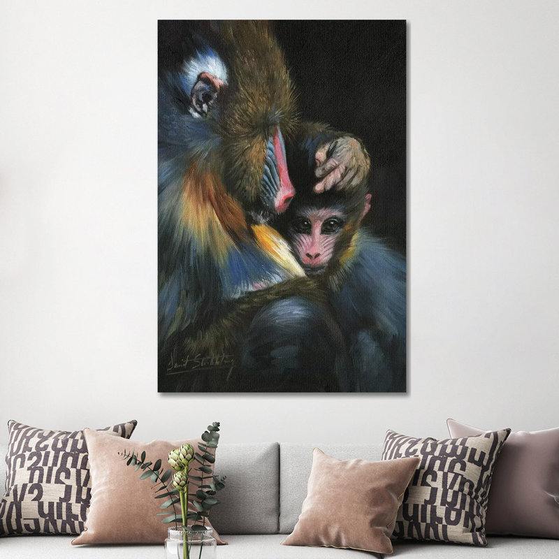 Baboon Mother And Baby by David Stribbling - Wrapped Canvas Painting, 152.5 cm H x 101.5 cm W