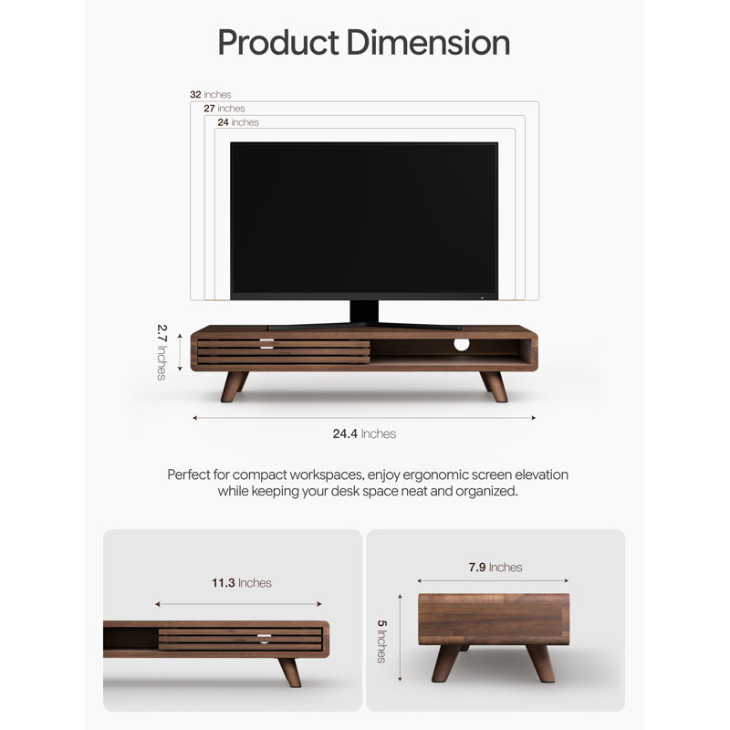 Support pour écran avec porte coulissante Acacia, Marron foncé