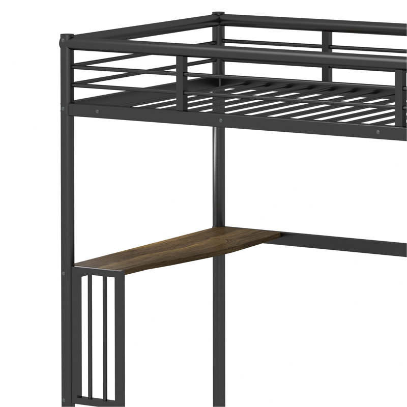 Lit mezzanine en métal avec bureau, échelle et garde-corps, Noir