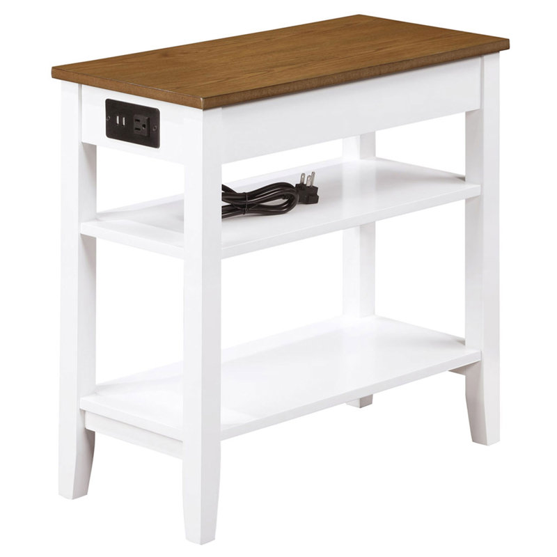 Senyah Solid Wood Top End Table with Storage and Built-In Outlets, Black