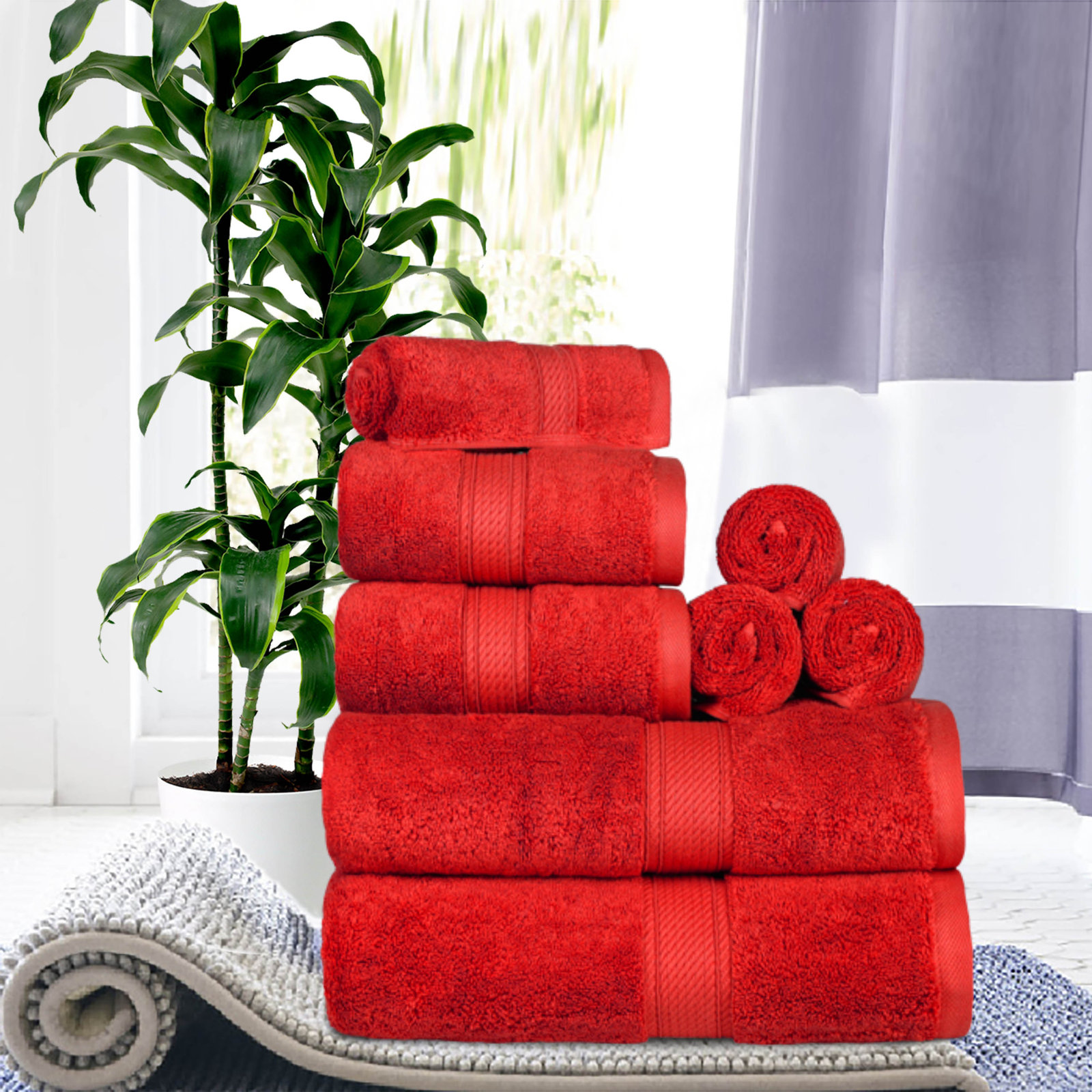Renata 8-Piece Egyptian Cotton Towel Set, Red